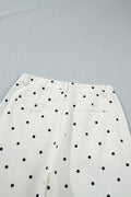 White Polka Dot Print Scalloped Patch Pocket Cotton Shift Pants