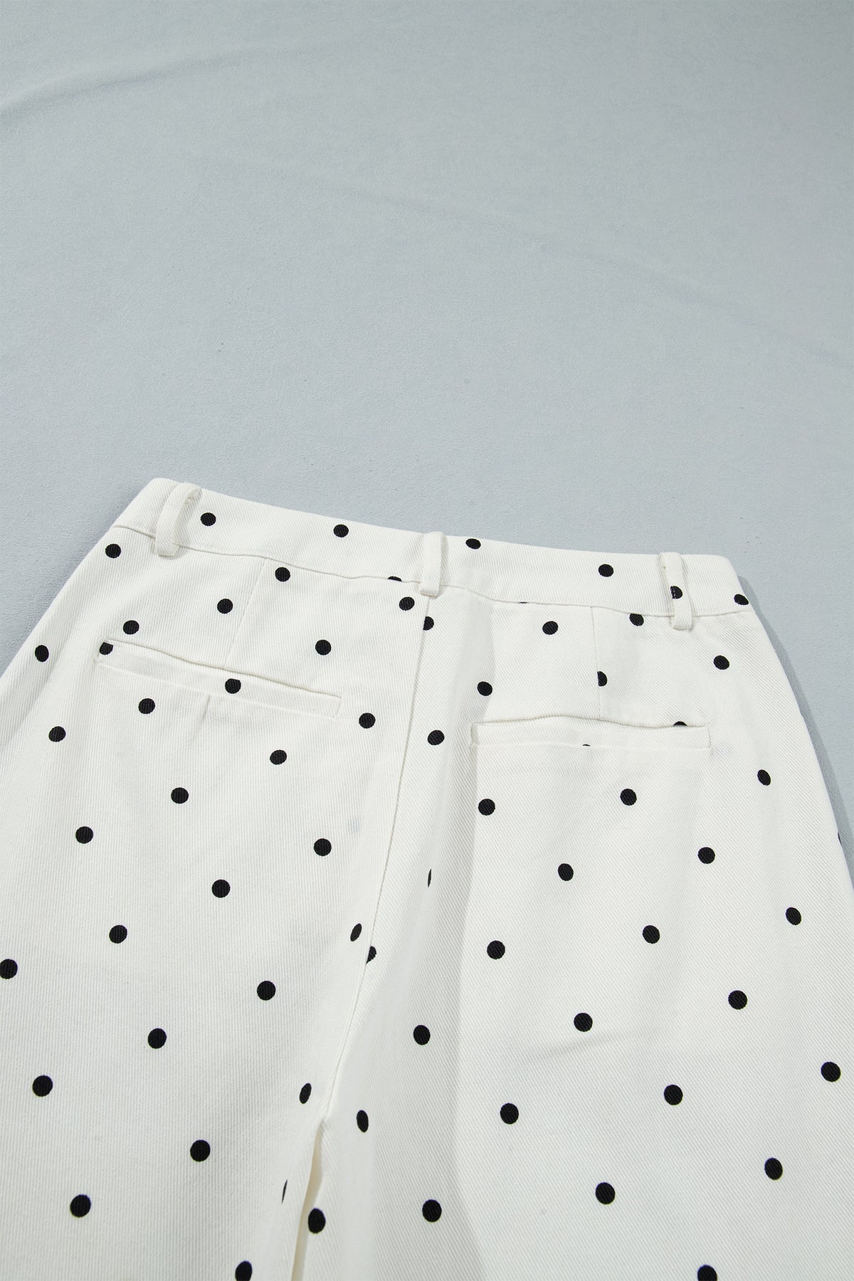 White Polka Dot Print Scalloped Patch Pocket Cotton Shift Pants