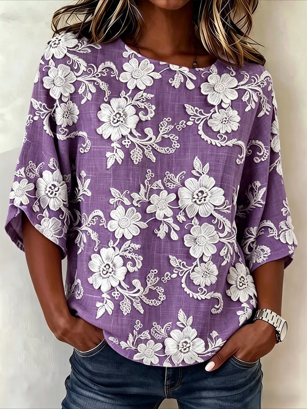 Loose Cotton And Linen Round Neck Half Sleeve Vintage Shirt