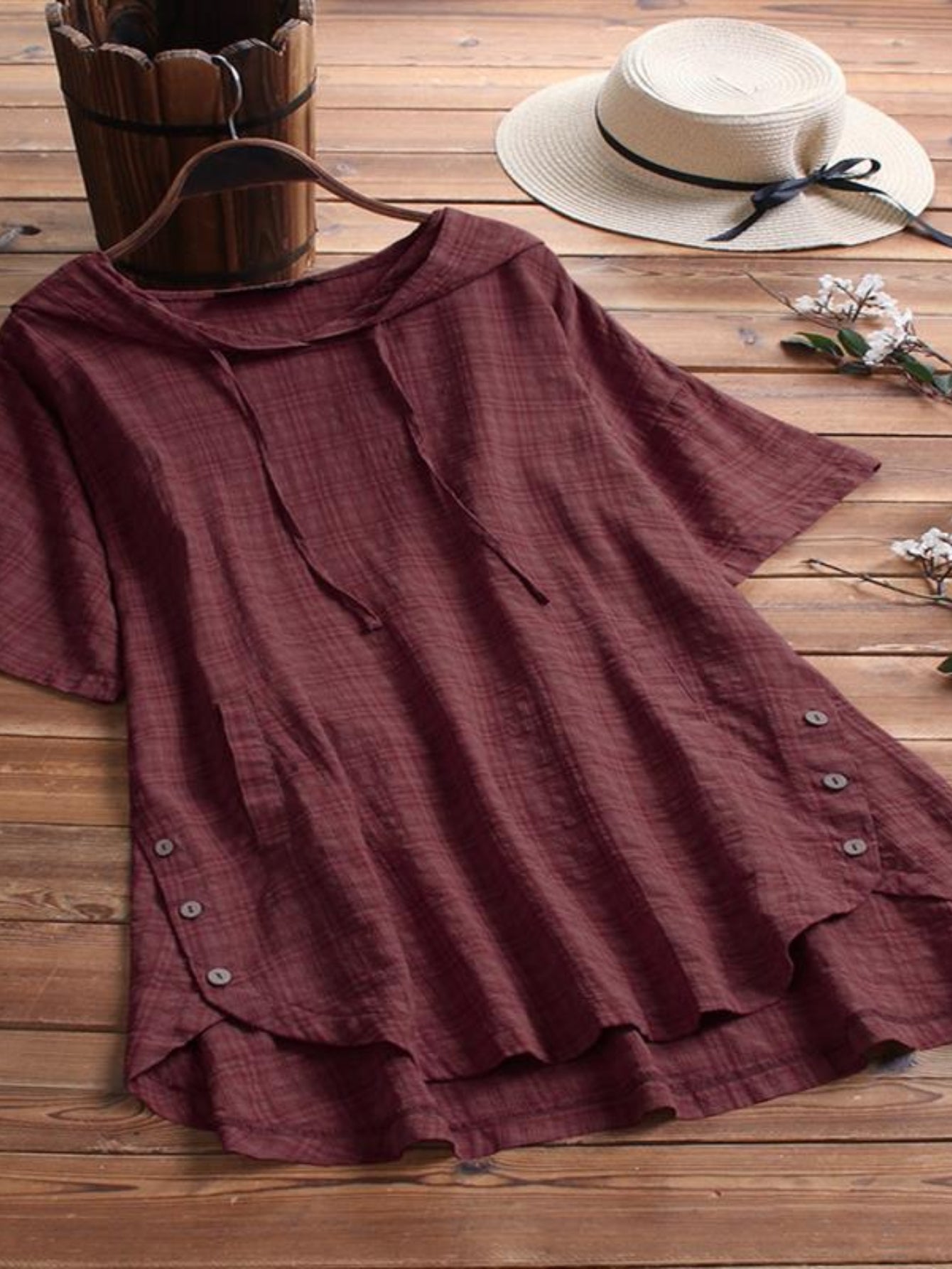 Elegant Hooded Plaid Blouse for Women - Long Sleeve Shirt with Drawstring Detail
