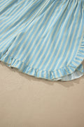 Sky Blue Stripe Elastic Waist Ruffle Trim Casual Shorts