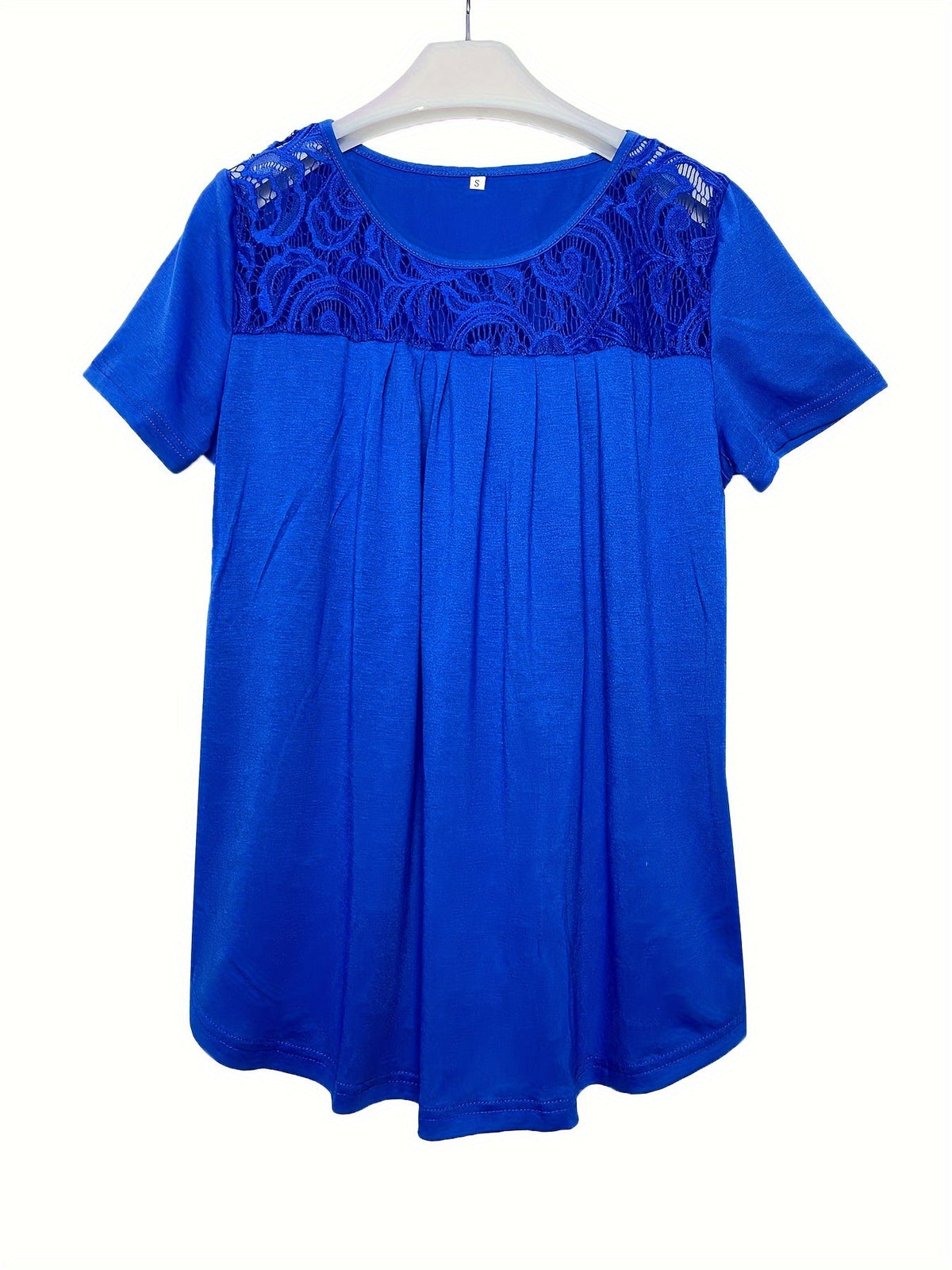 Women's Contrast Lace Ruched T-Shirt - Casual Short Sleeve Top