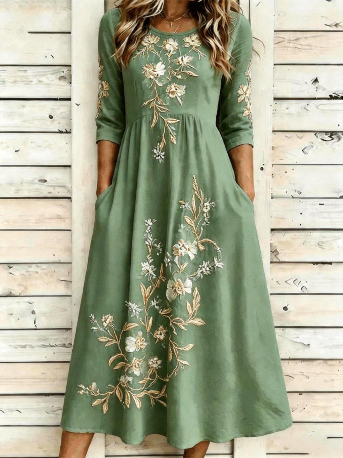 Casual Round Neck Half Sleeve Mid Dress