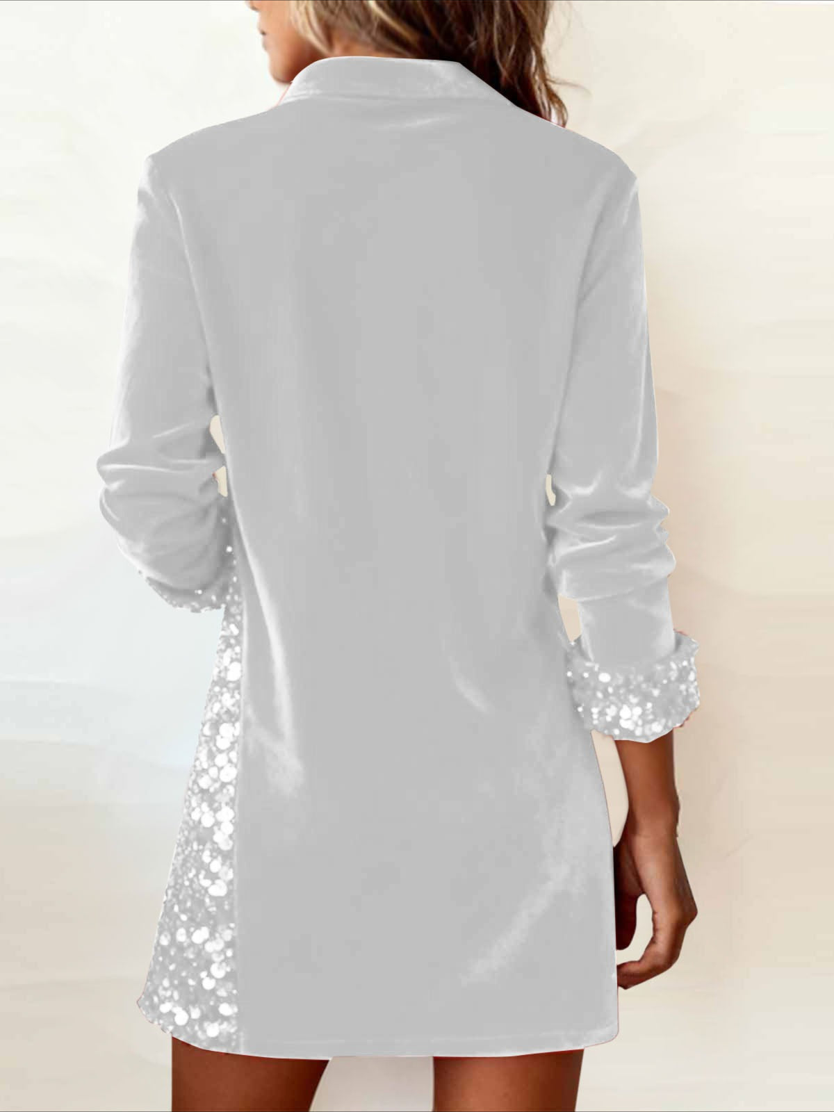 Plain Long Sleeve Shawl Collar Split Joint Dress Holiday Vintage Fit & Flare A-Line Spring/Fall Mini Dress