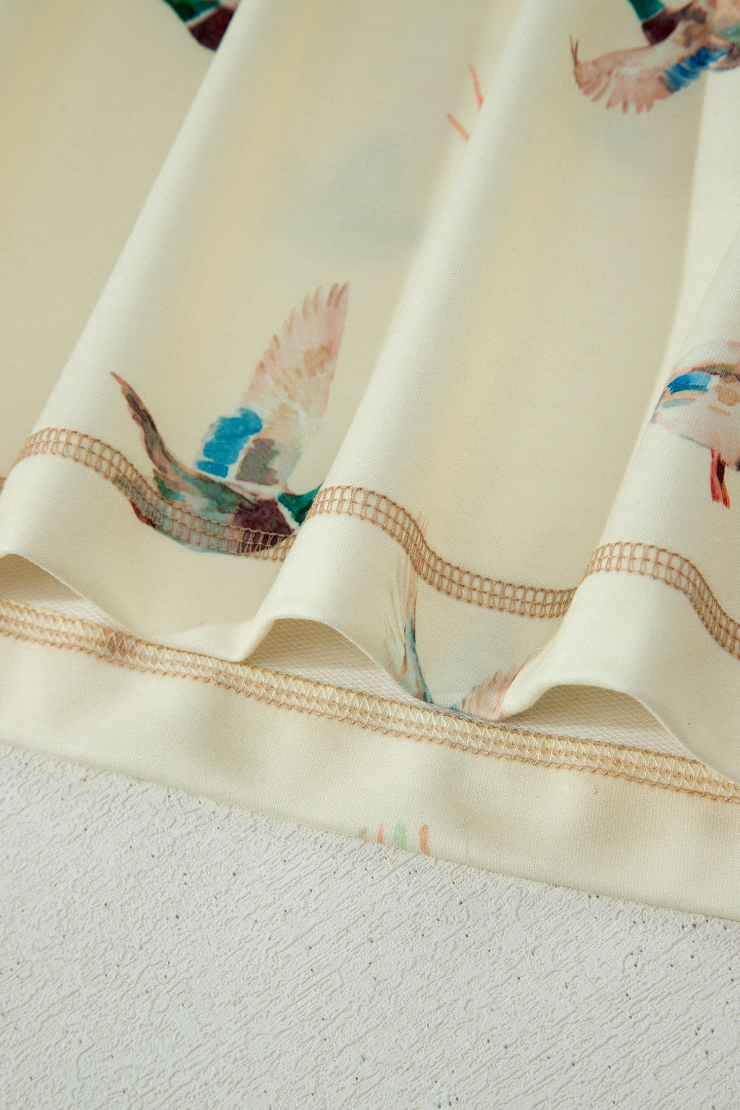 Beige Mallard Duck Print Oversized Tee Drawstring Short Set