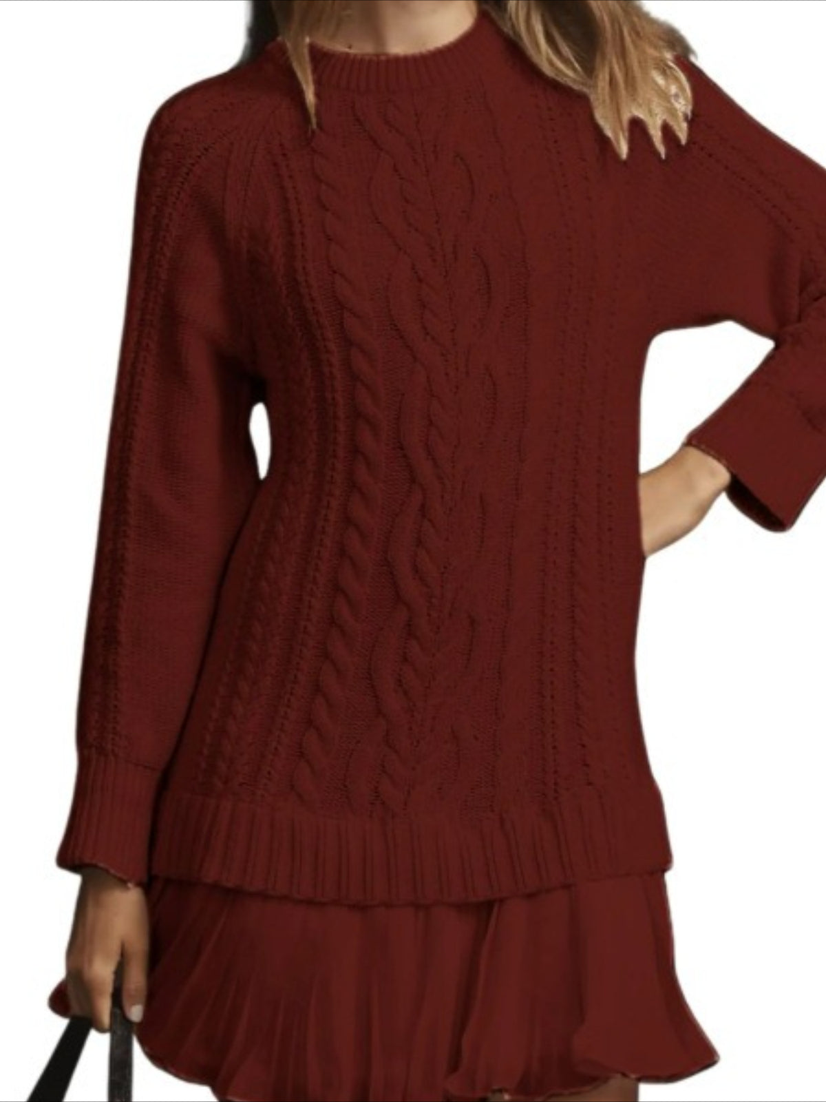 Solid Color Long Sleeve Round Neck 2 Pices Sweater Mini Dress