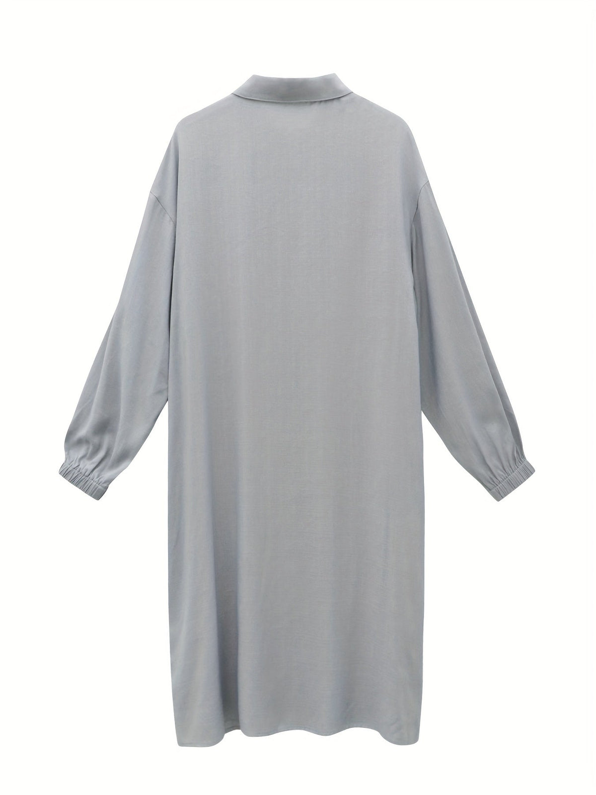 Button Front Solid Shirt Dress, Casual Long Sleeve Long Length Dress