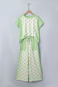 Green Color Block Patchwork Polka Dot Wide Leg Pant Set