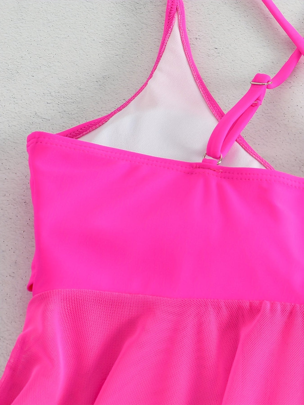 Plain Mesh Contrast Criss Cross Skirted 2 Piece Set Bikini, Scoop Neck Spaghetti Strap Twist Solid Color Swimsuit For Beach Pool Bathing