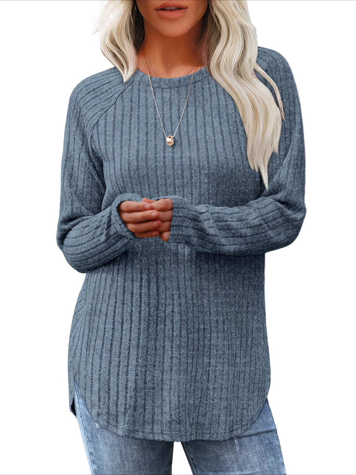 Soft Round Neck Pullover Long Sleeve Sweater