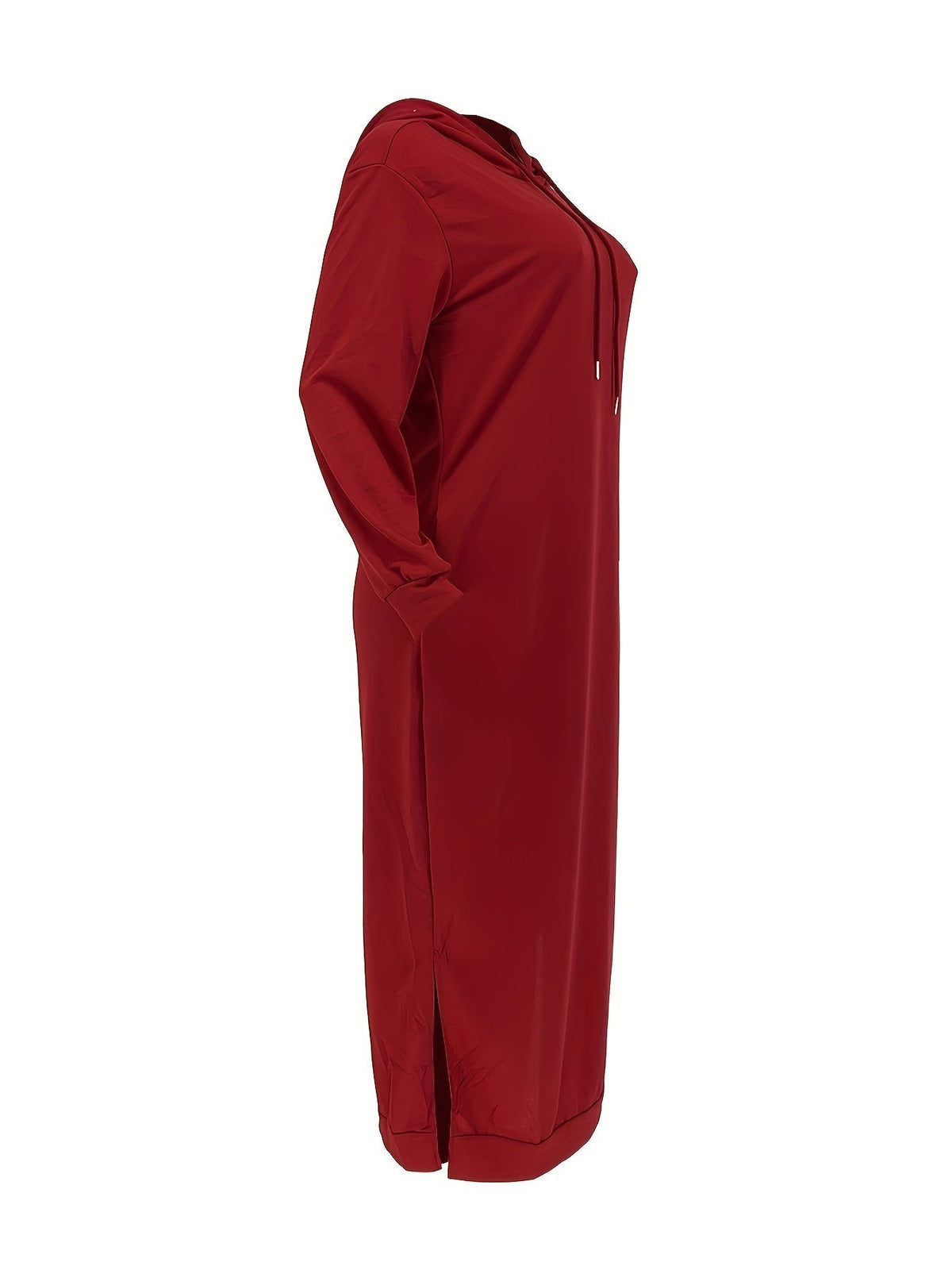 Drawstring Split Dress, Casual Hooded Long Sleeve Maxi Dress
