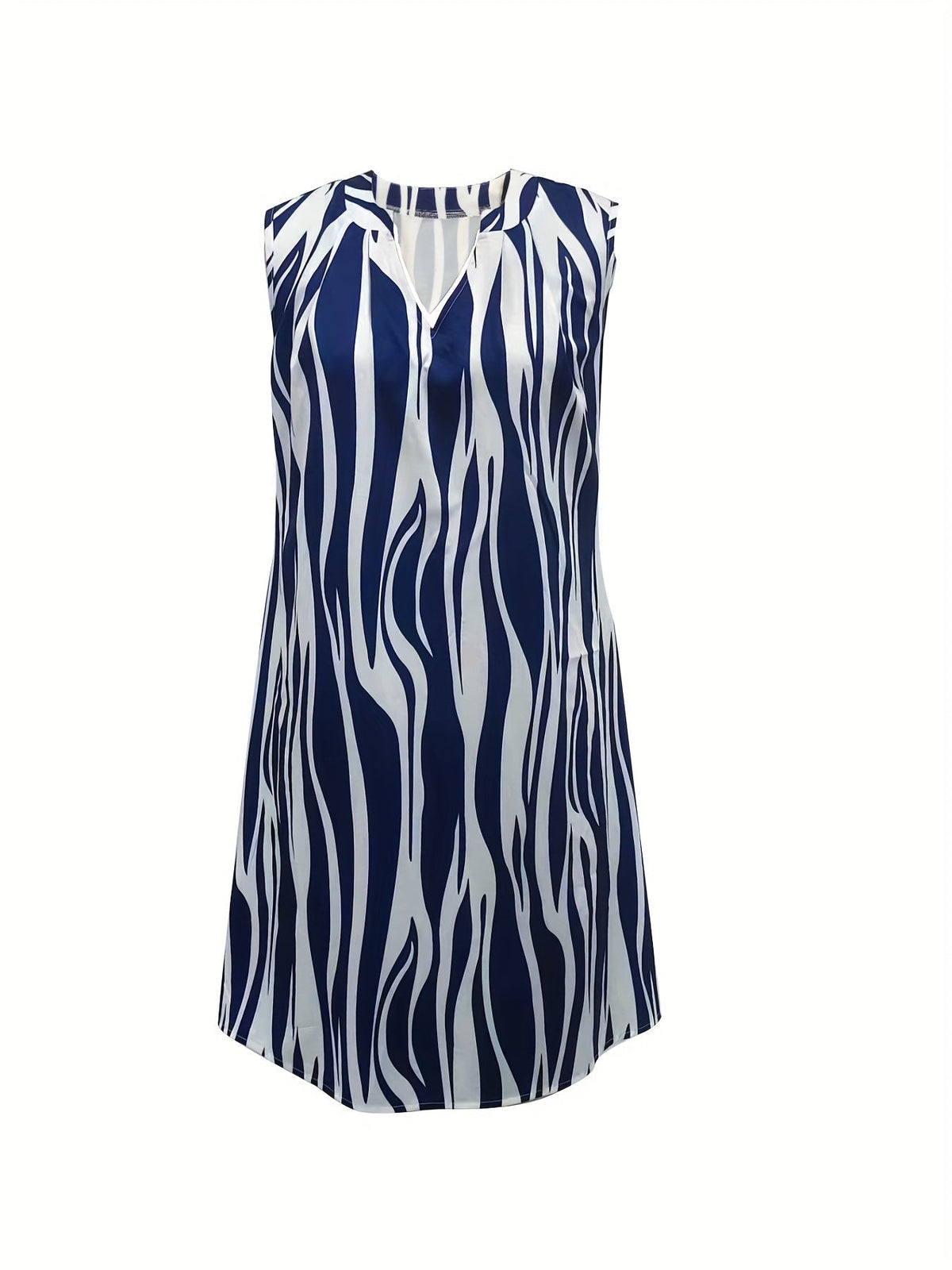 Abstract Ripple Print Dress, Casual V Neck Sleeveless Dress