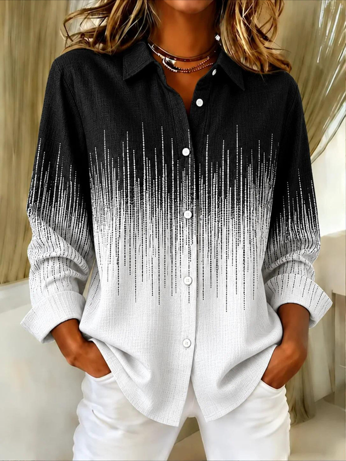 V Neck Long Sleeve Plain Regular Micro-Elasticity Regular Fit Shirt
