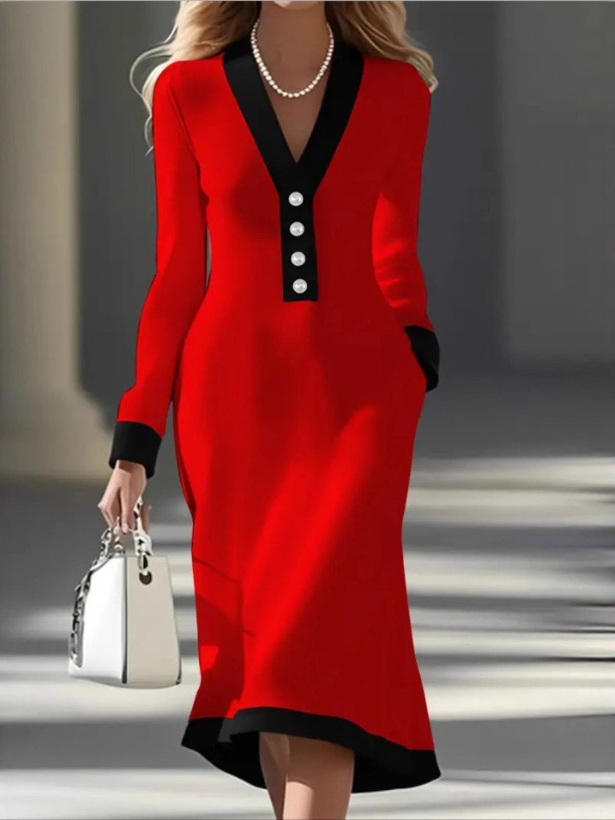 Plain Regular Fit Sexy V Neck Dress