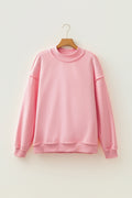 Light Pink Oversize Drop Shoulder Reversible Mock Neck Sweatshirt