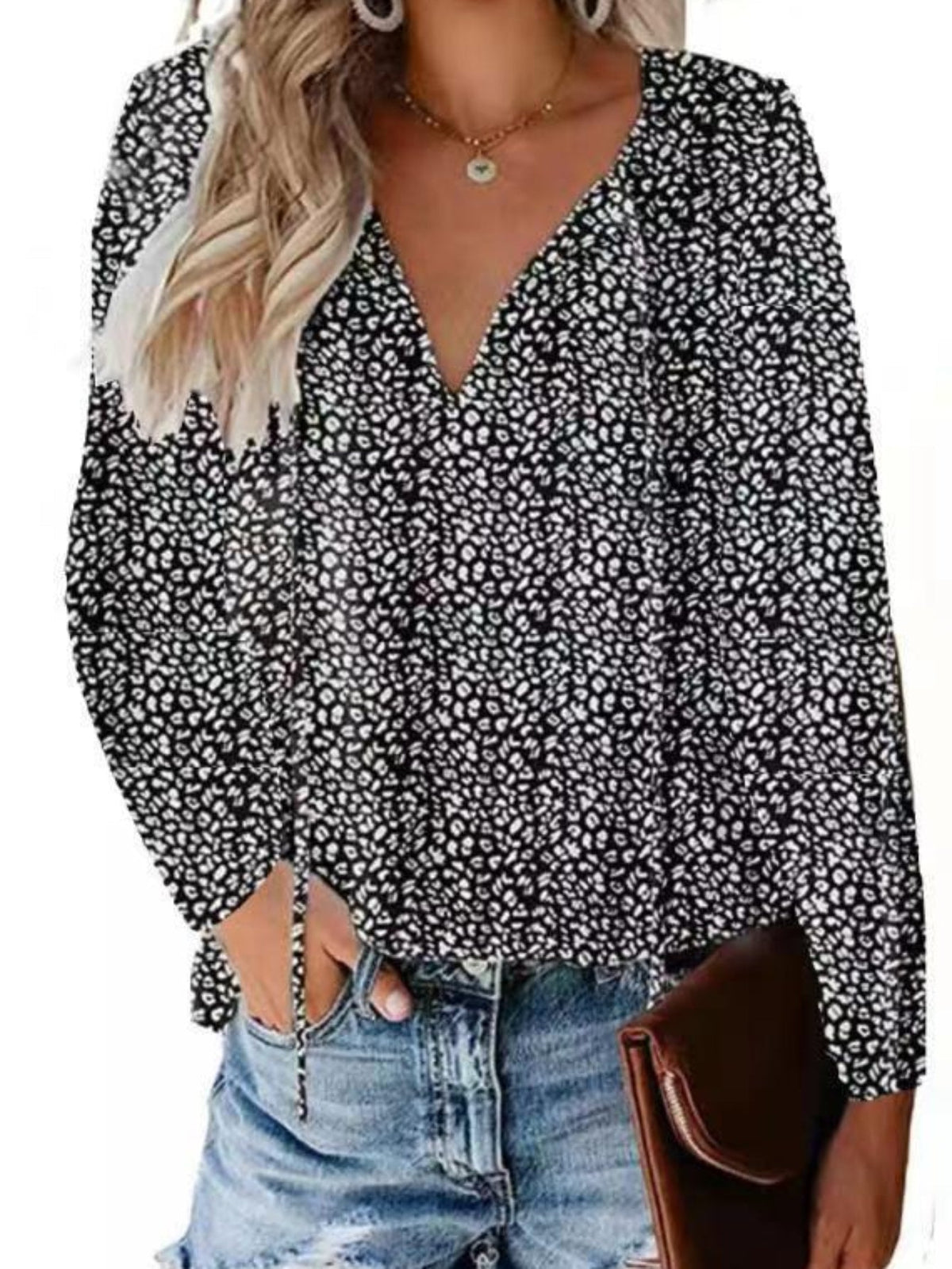 V Neck Flutter Sleeve Blouse, Loose Casual Top