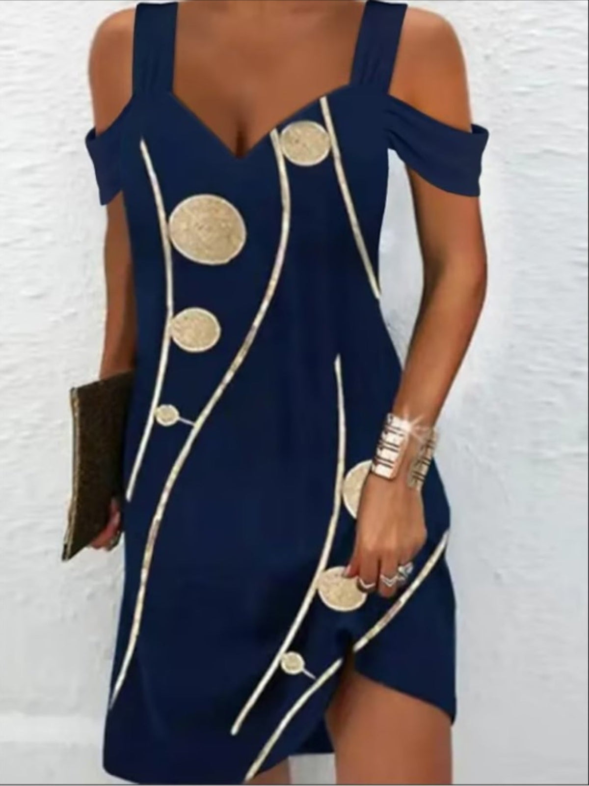 Chic Blossom Cold-Shoulder Dress, Effortless V-Neck Fit, Short Sleeves, Perfect for Casual Outings