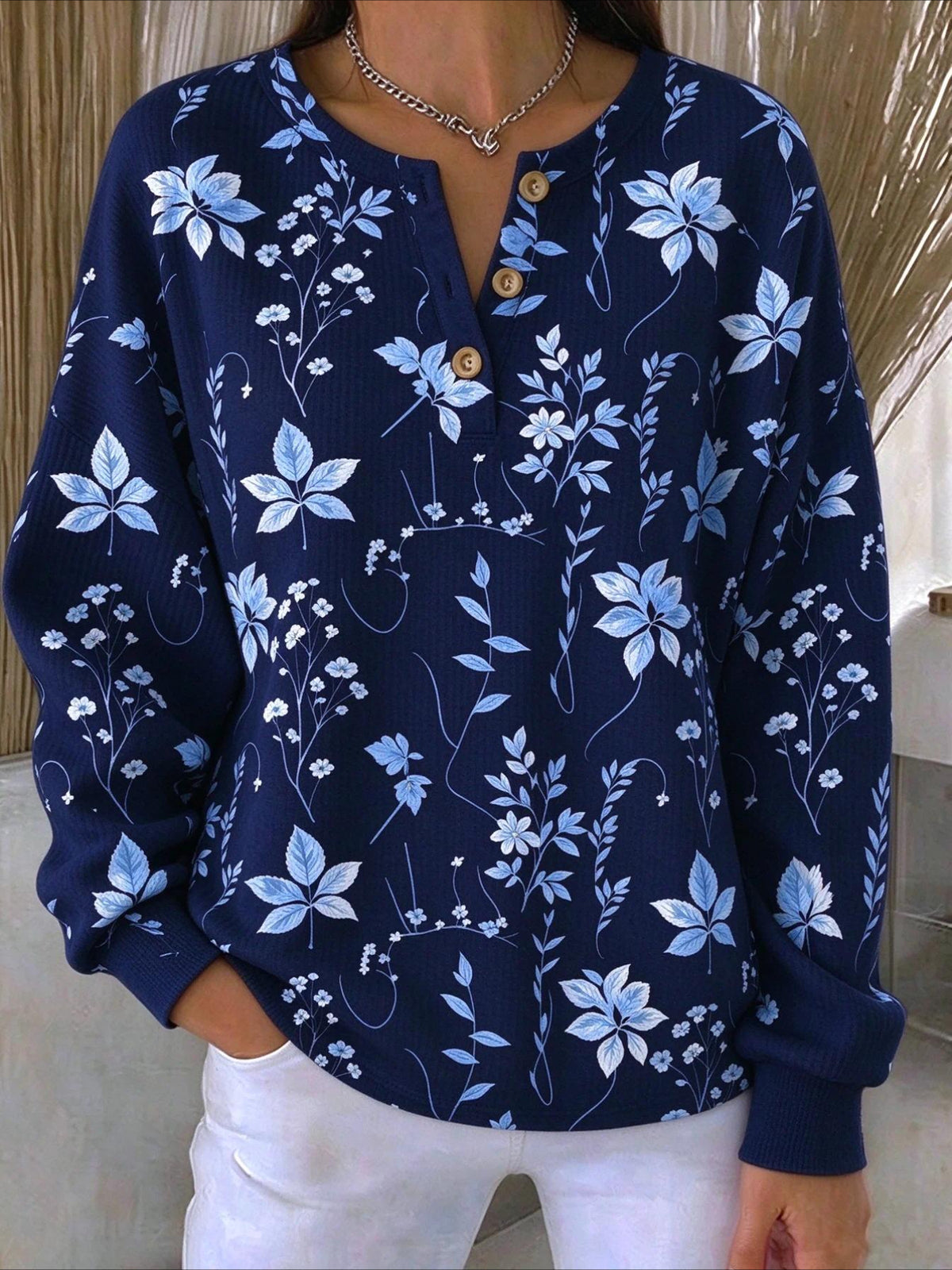Floral Long Sleeve Regular Fit Casual Sweatshirt