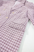 Burgundy Elegant Tweed Plaid Blazer