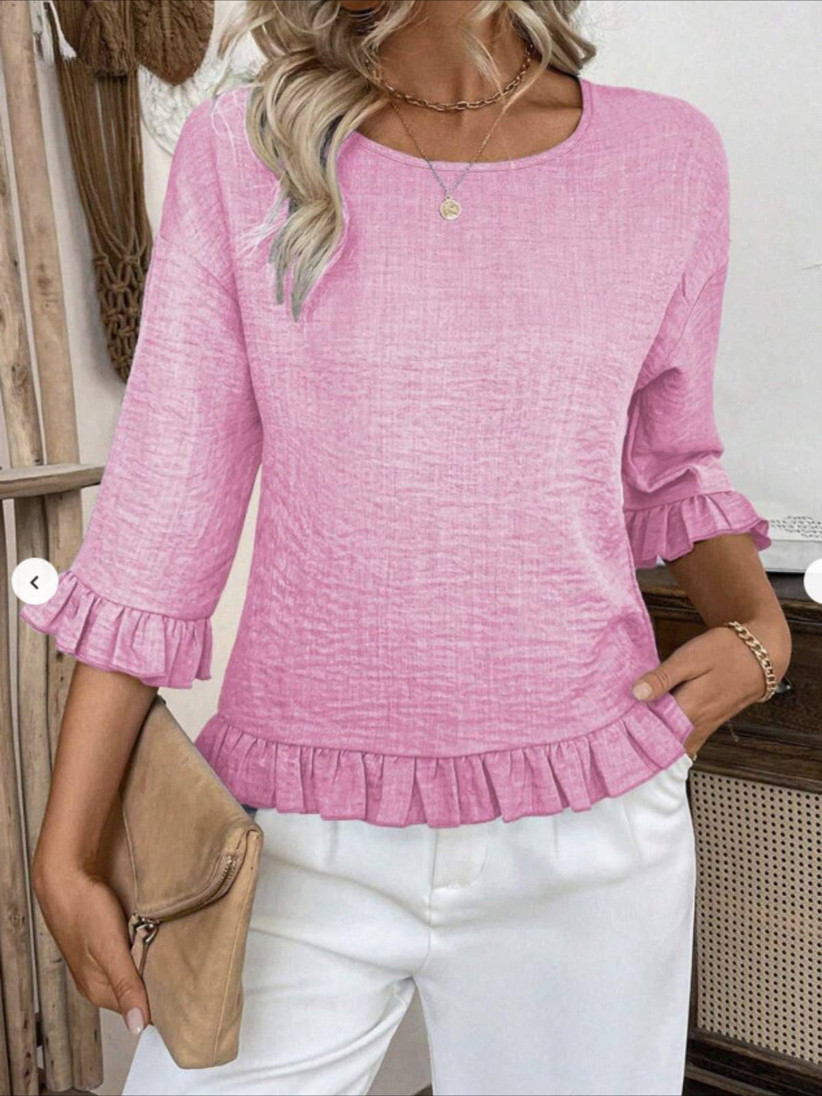 Gradient Color Casual Drop Shoulder Round Neck Loose Fit Top