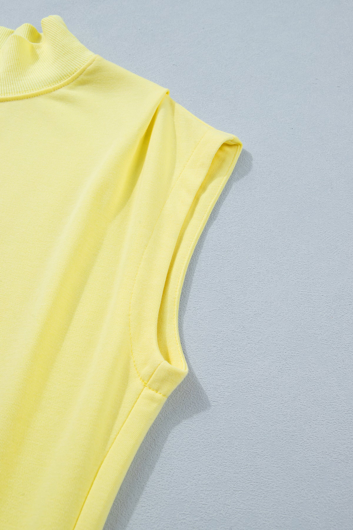 Yellow Solid Color High Neck Cap Sleeve Loose Top