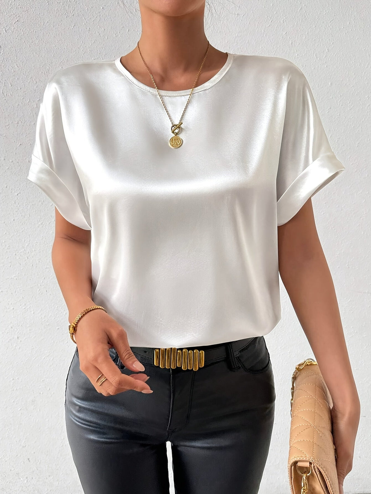 Elegant Loose Versatile Chic T-Shirt, Short Sleeve Crew Neck Top