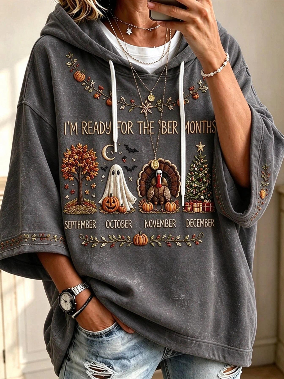 Casual Maple Leaf Printing Half Sleeve Hoodie