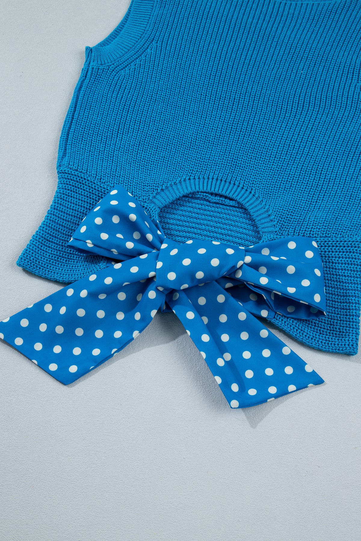 Myosotis Slim Knit Polka Dot Knot Back Cropped Sweater Tank
