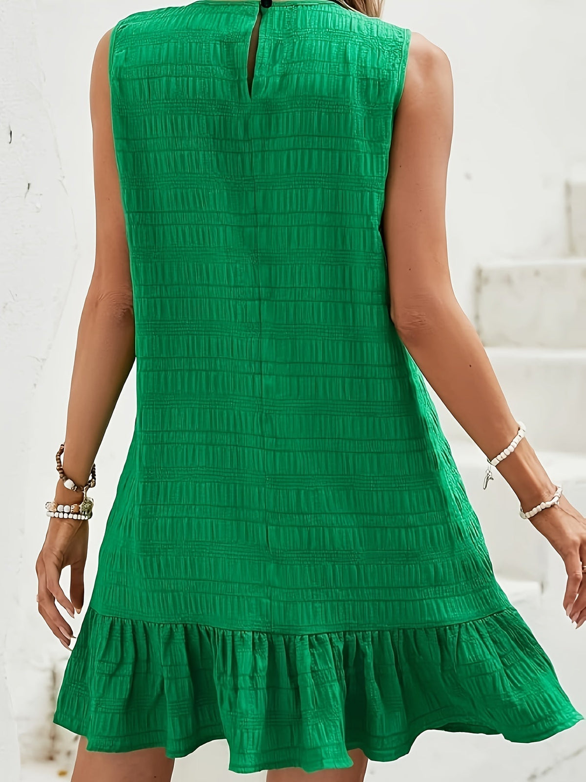 Textured Solid Ruffle Hem Tank Dress, Elegant Sleeveless Dress