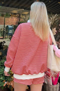 Red Stripe Oversize Mock Neck Sweatshirt and Shorts Set
