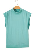 Mint Green Solid Color High Neck Cap Sleeve Loose Top