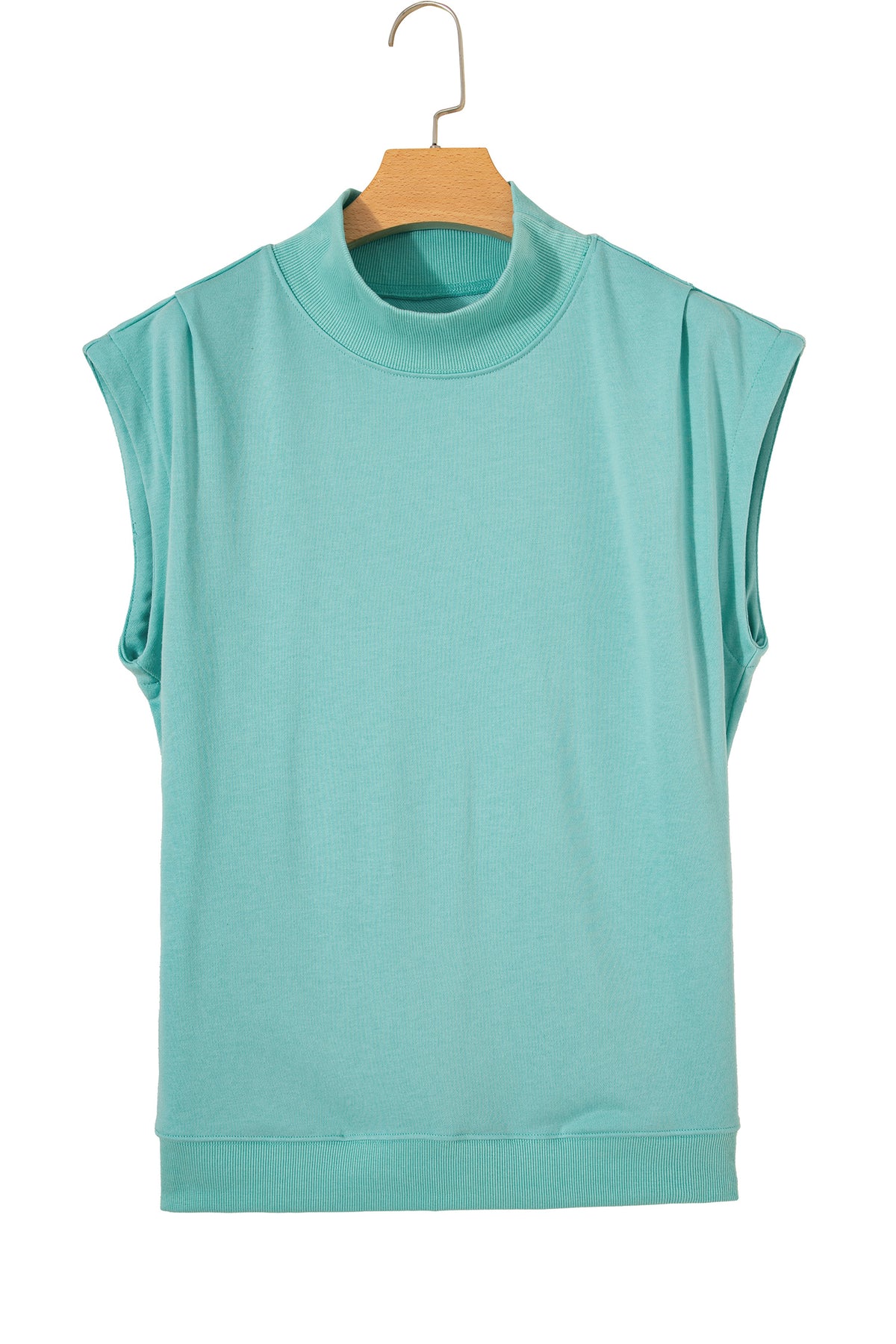 Mint Green Solid Color High Neck Cap Sleeve Loose Top