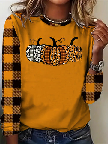 Halloween Print Long Sleeve Crew Neck T-Shirt