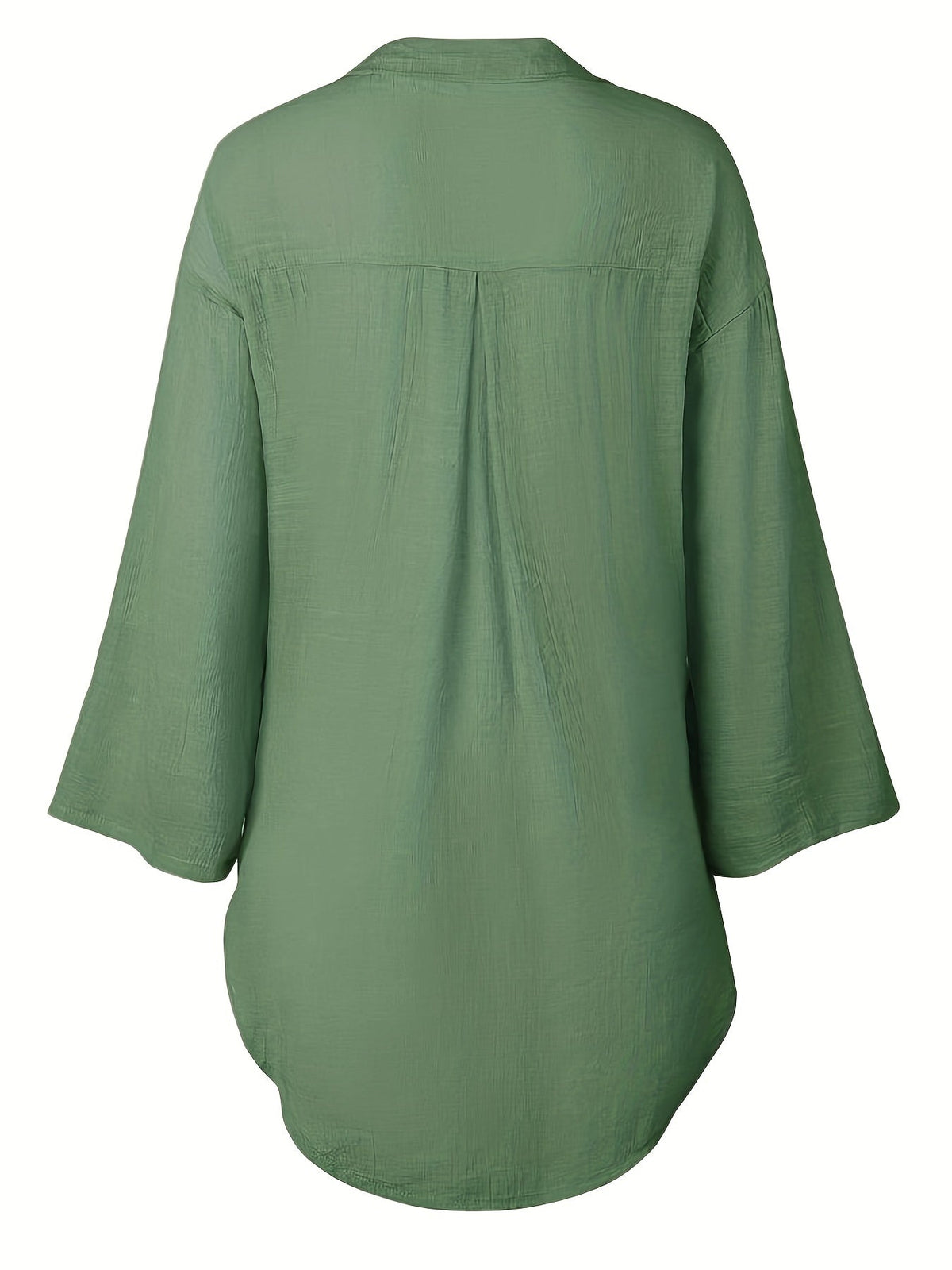 Solid Color V Neck Blouse, Casual Half Sleeve Blouse