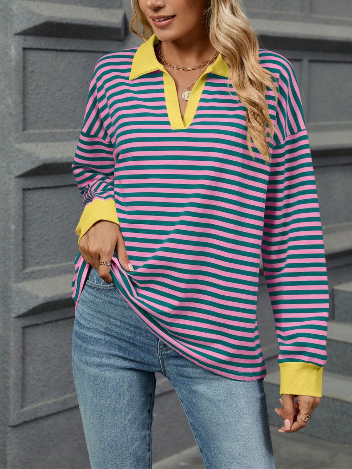 Patchwork Striped Long Sleeve T Shirt