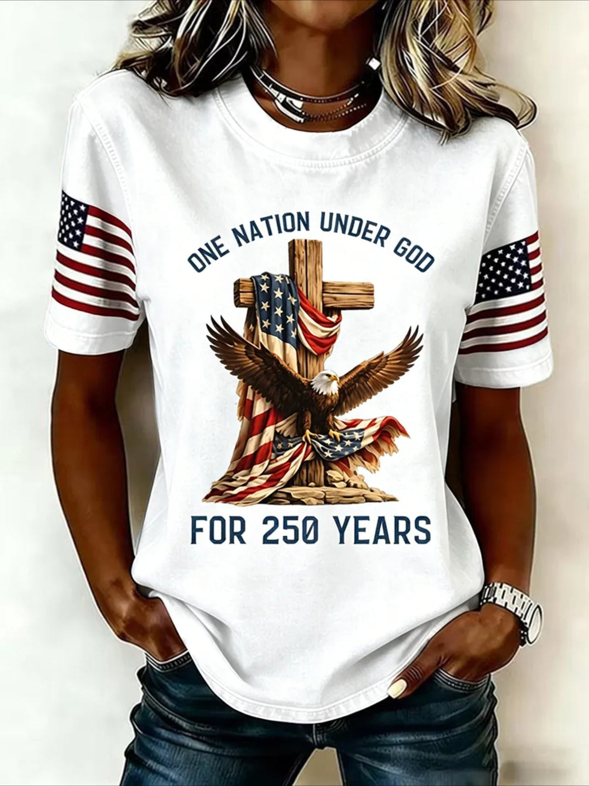 Casual Pattern Crew Neck Short Sleeve T-shirt