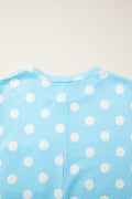 Sky Blue Polka Dot Patch Pocket Twisted Ribbed Top