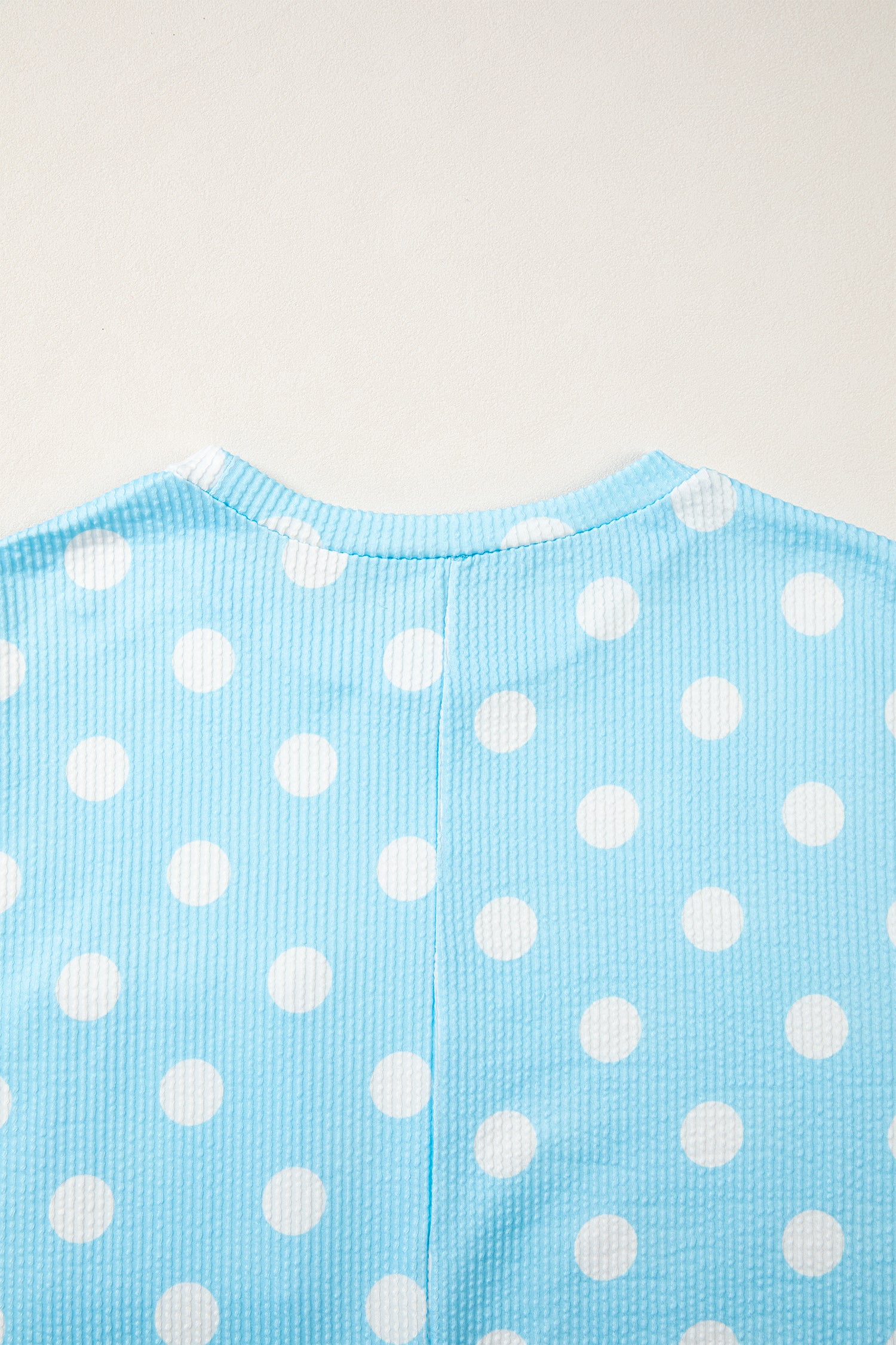 Sky Blue Polka Dot Patch Pocket Twisted Ribbed Top