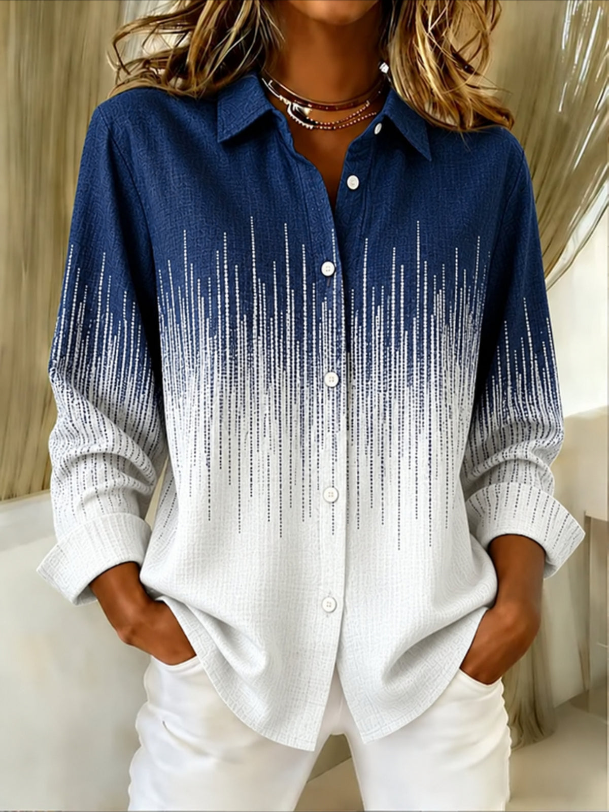 V Neck Long Sleeve Plain Regular Micro-Elasticity Regular Fit Shirt