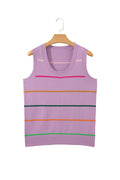 Purple Stripe Round Neck Knitted Sweater Tank