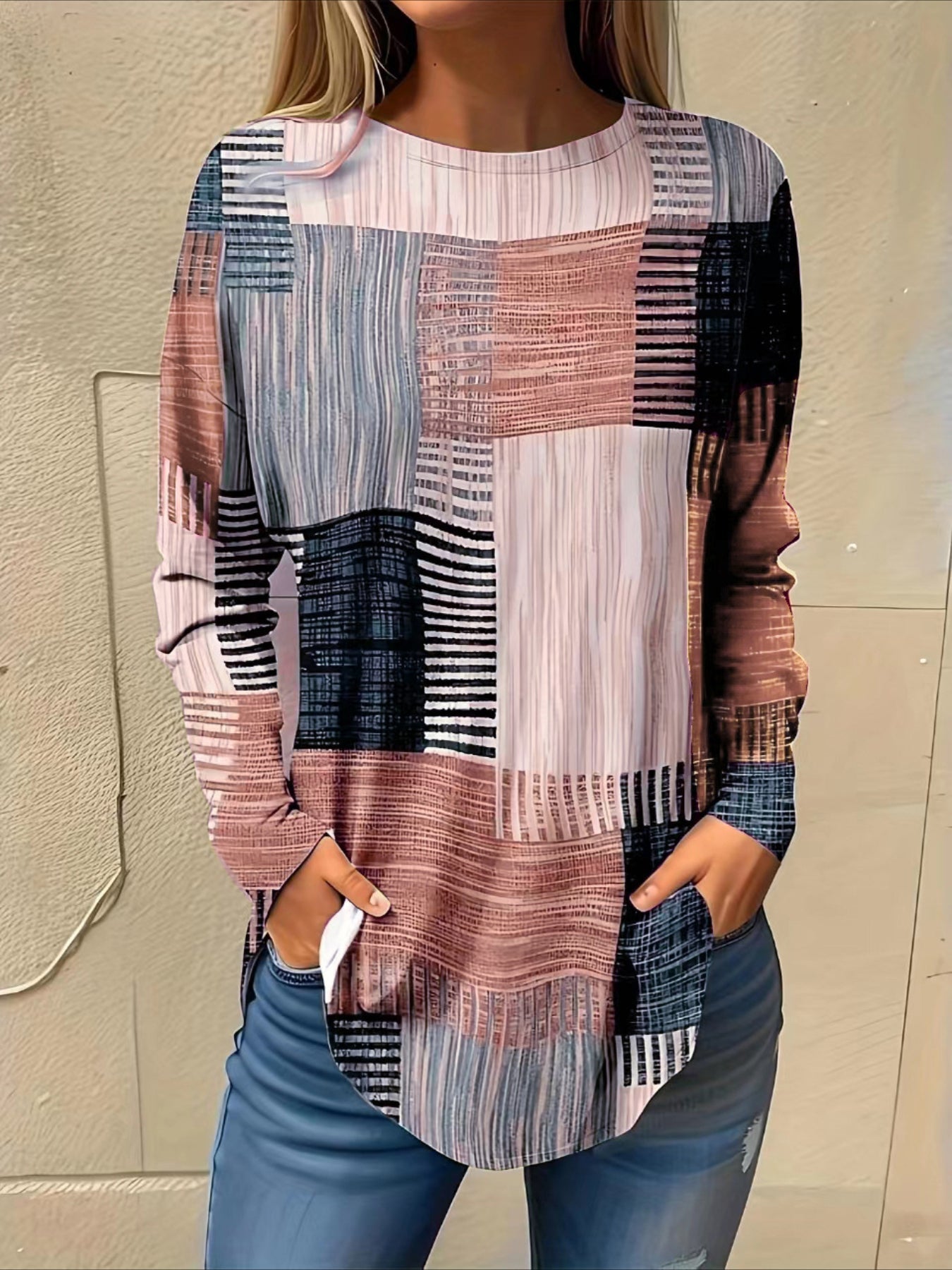 Floral Print Crew Neck T-Shirt, Casual Long Sleeve Top