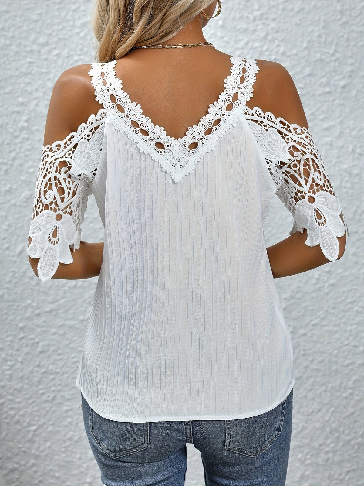 Women'S Off-Shoulder Blouse with Lace Sleeves
