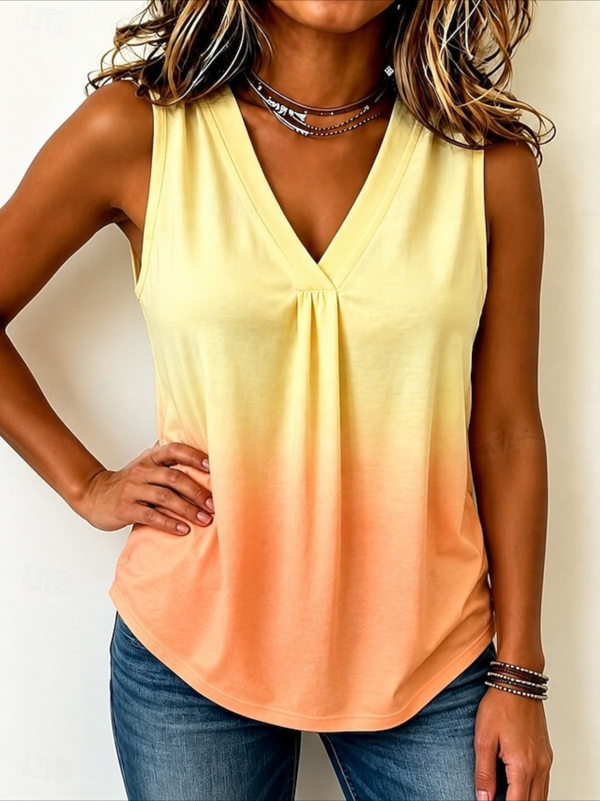V-Neck Pullover Plaid Print Simple and Elegant Commuter Tank Top