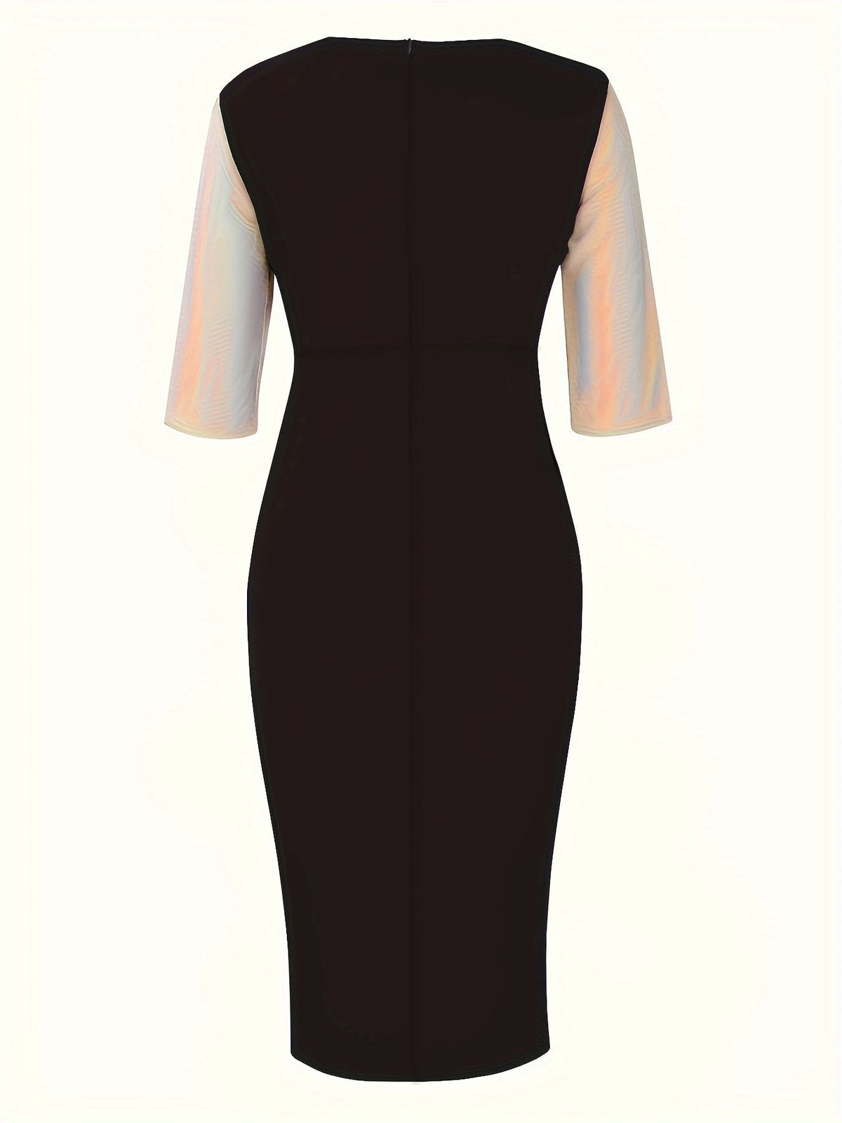 Color Block Simple Dress, Casual Crew Beck Bodycon Midi Dress