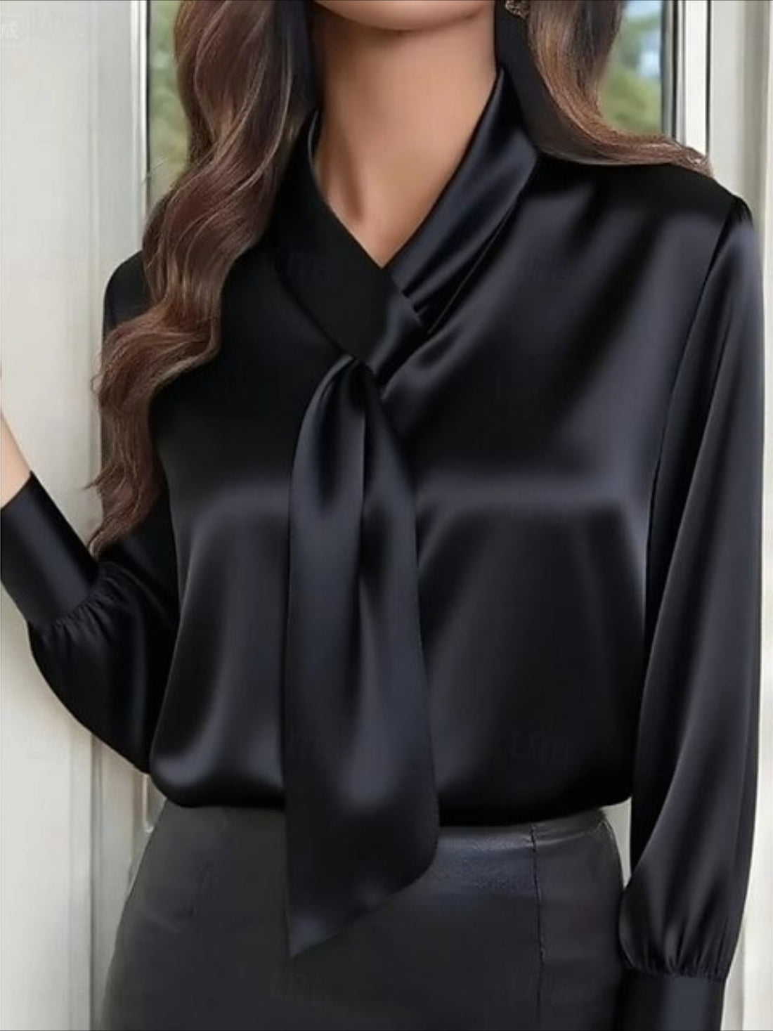 Solid Color Elegant Stylish Work Long Sleeve High Neck Regular Tops