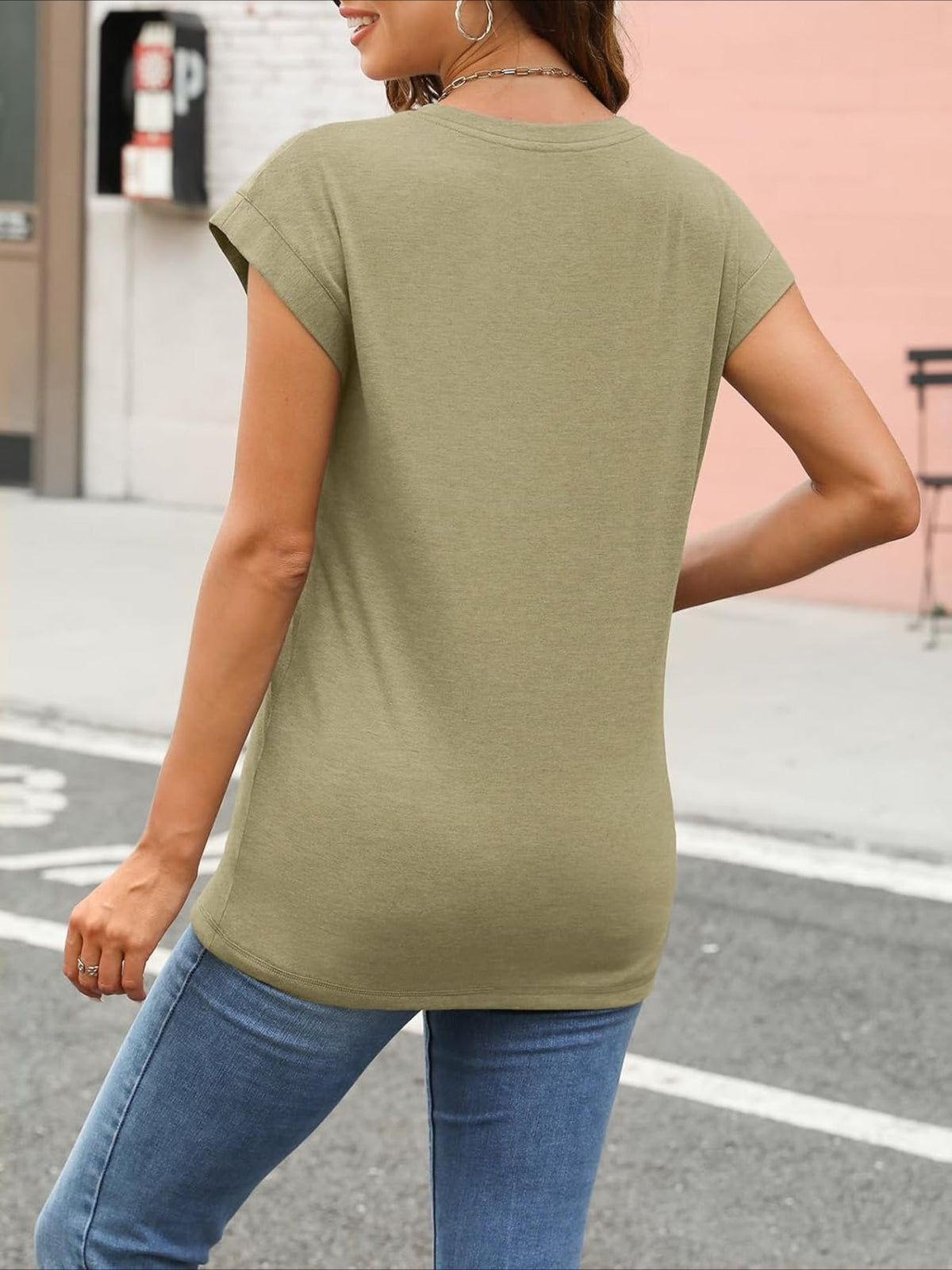 Solid Color Round Neck Cap Sleeve T Shirts