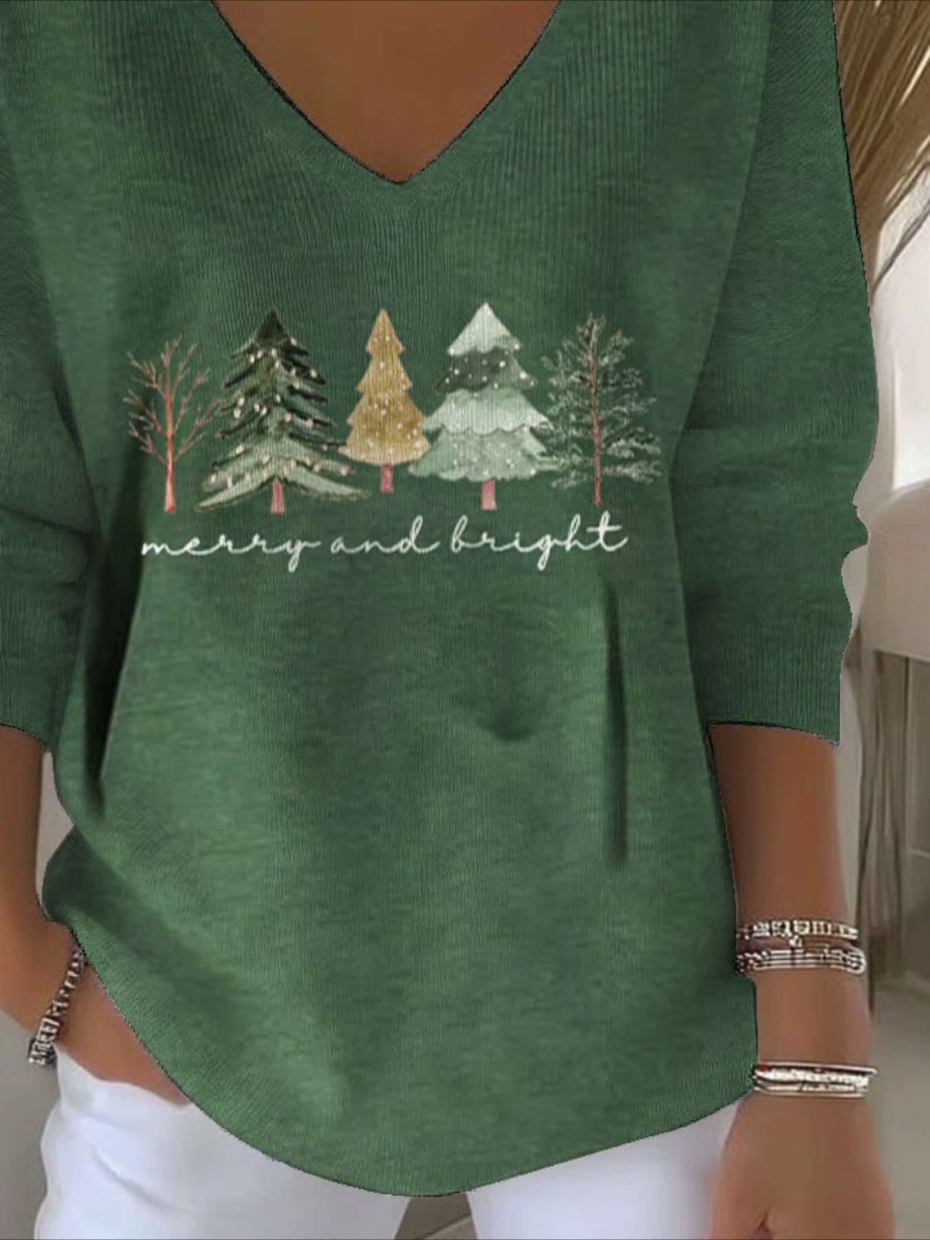 Green Long Sleeve Comfy Casual Sweater Tee