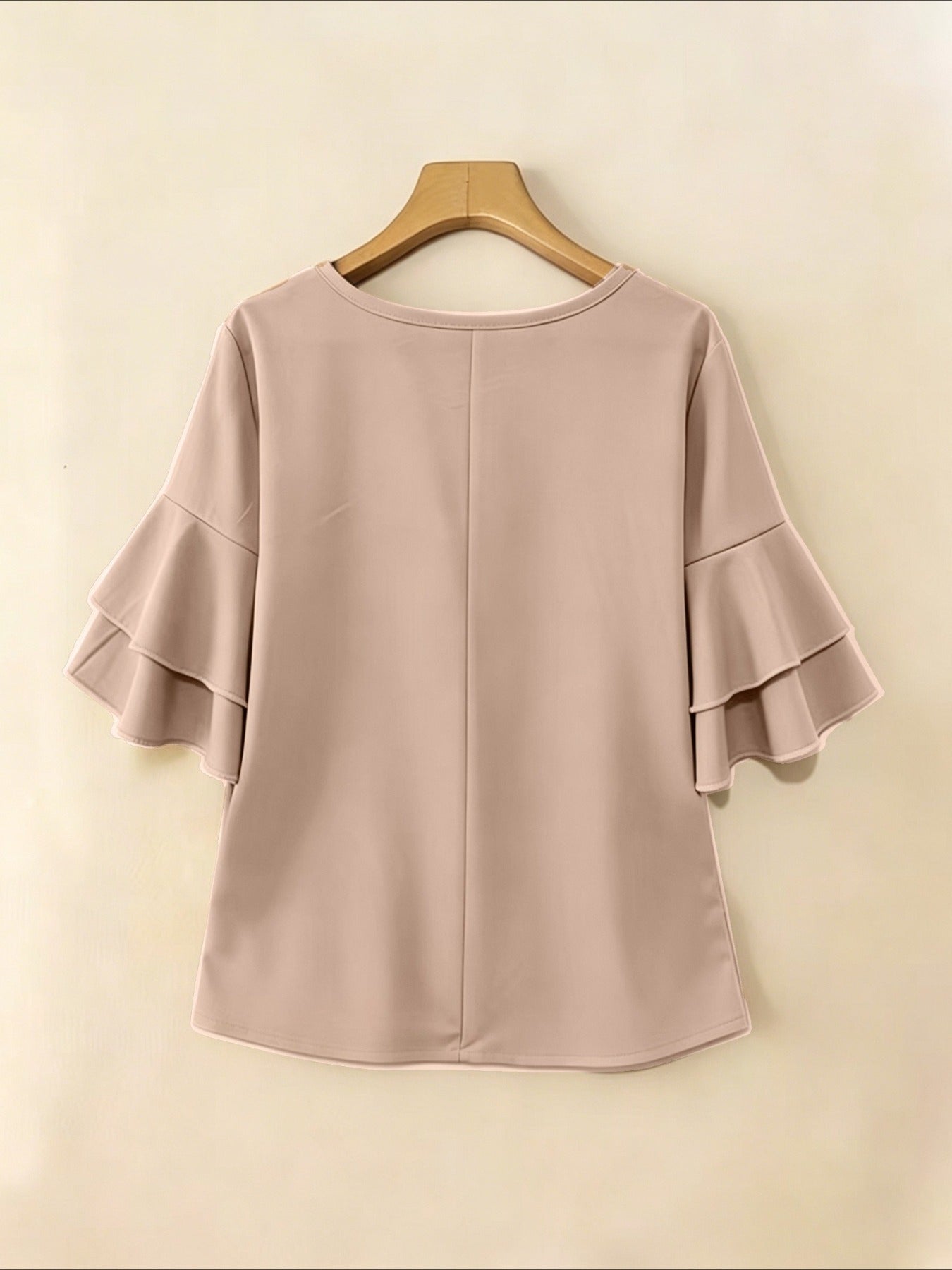 Elegant Fashion Summer Loose Solid Round Neck Button-Up Shirt Flared Sleeve Ruffle Top