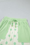 Green Color Block Patchwork Polka Dot Wide Leg Pant Set