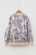 Khaki Abstract Camo Print Colorblock Trim Side Split Tunic Sweatshirt